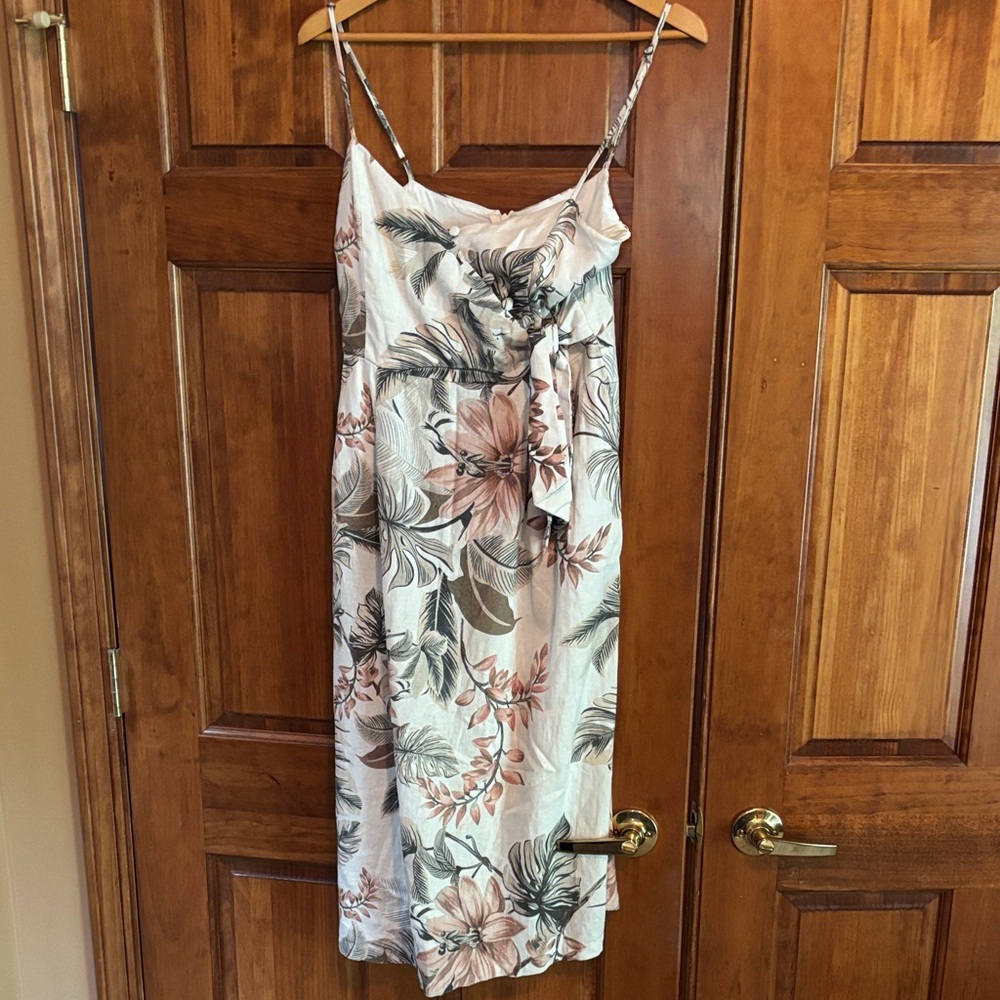 Mango Tropical Print Midi Dress - Cream and Pink